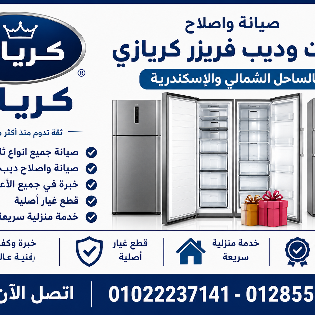 صيانة واصلاح ثلاجات وديب فريزر كريازي بالساحل الشمالي والاسكندرية